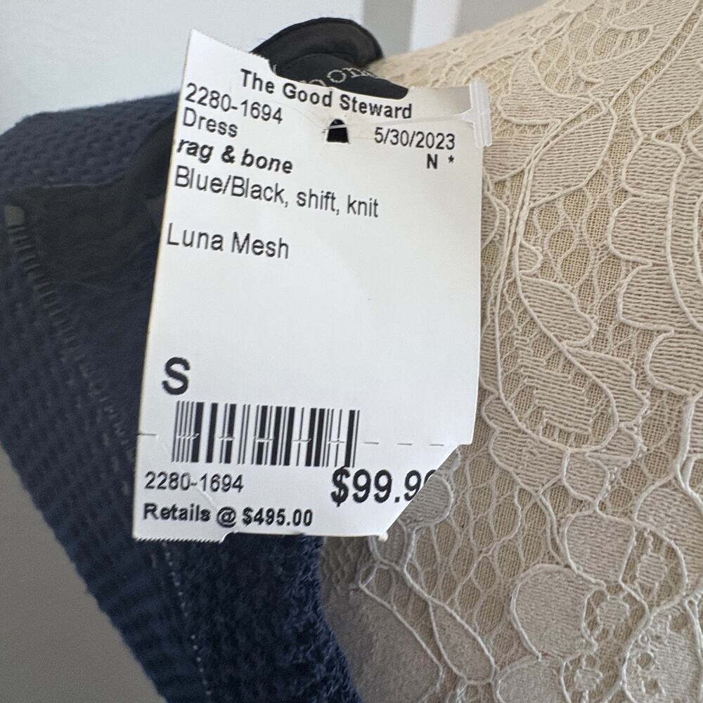 Rag and Bone Luna Mesh Dress Navy Black Sheer Overlay Size Small - Picture 5 of 10